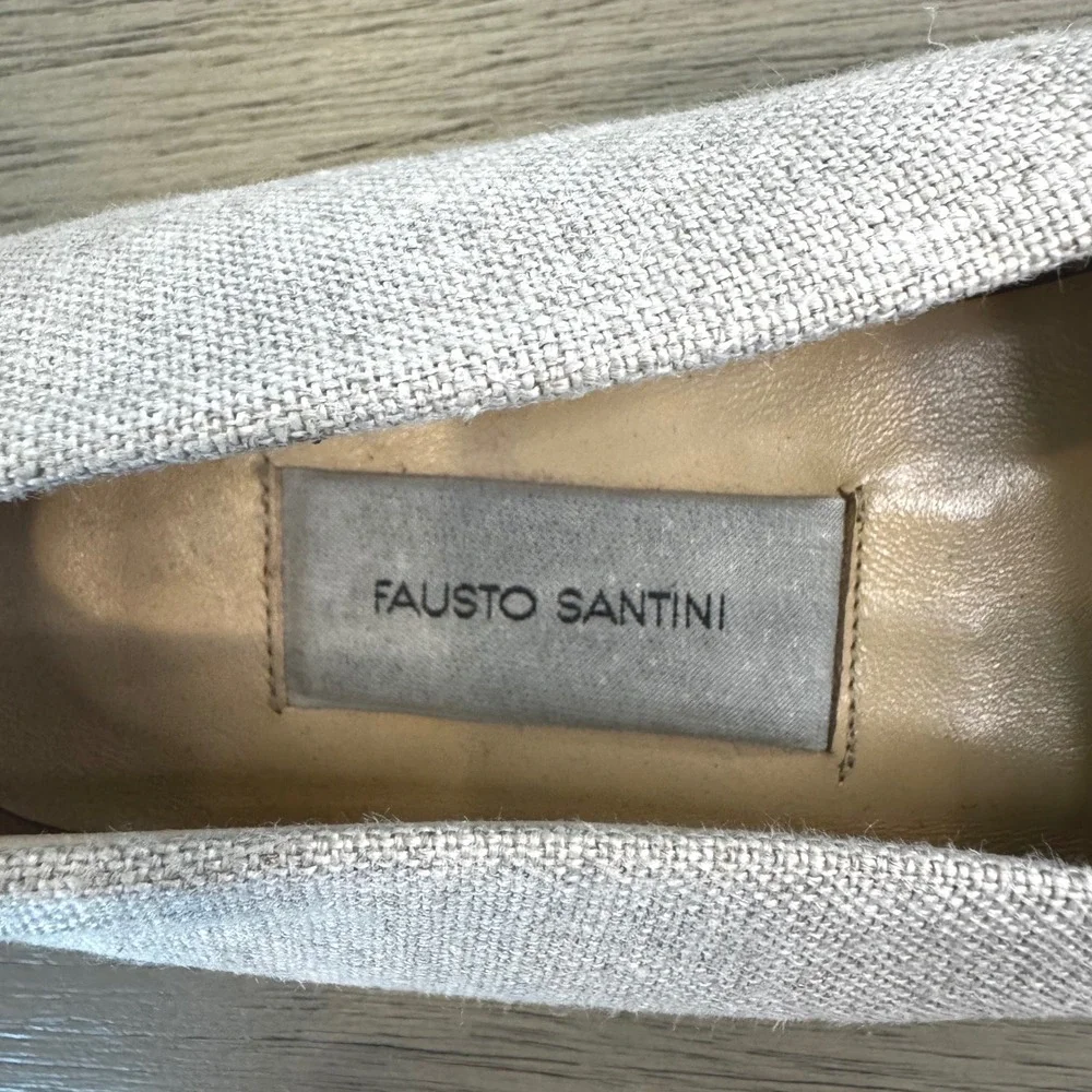 Fausto Santini Women 7-7.5 EU 37.5 Beige Linen Flats Italian Leather Sole Loafer